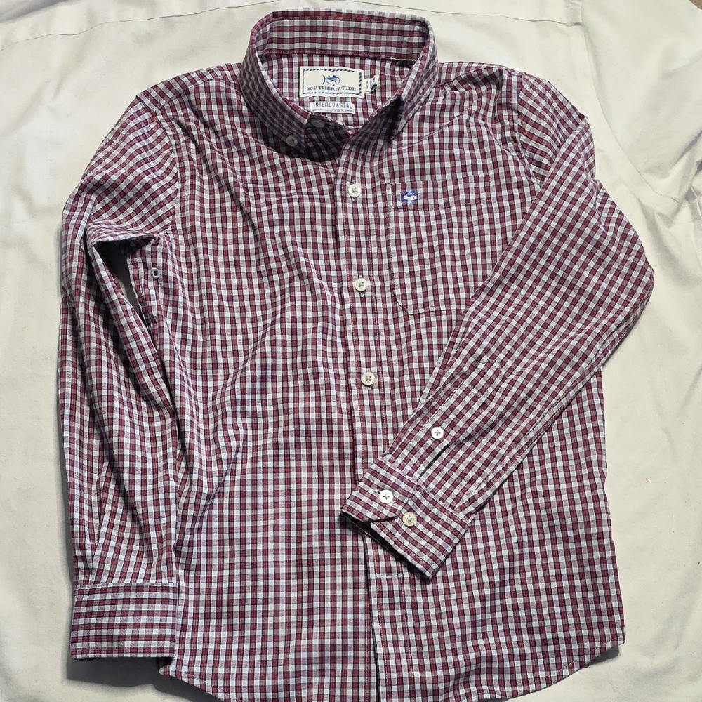 Southern Tide Red and White Checkered Button Down Shirt
